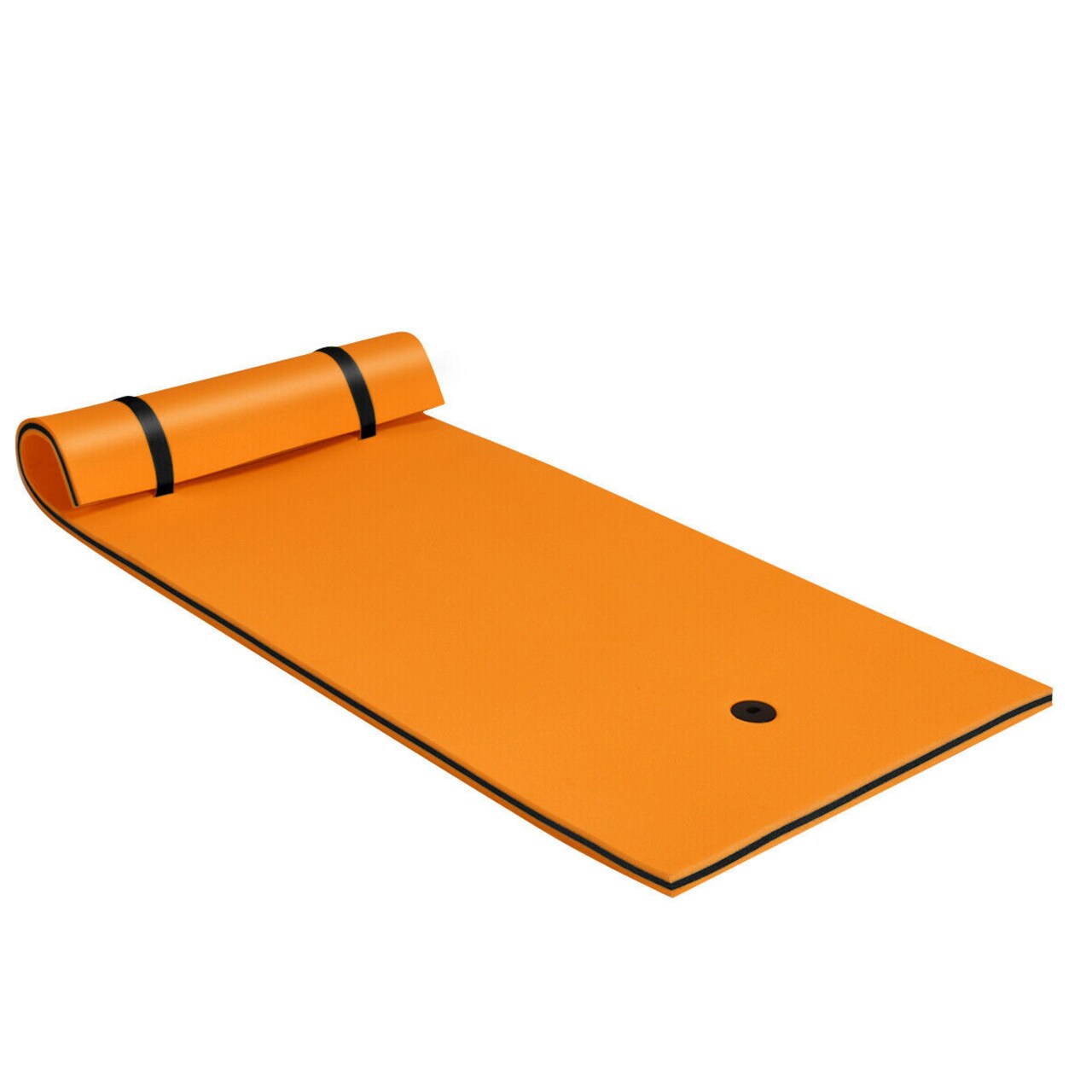 Orange 3-Layer XPE Foam Floating Water Mat with Rolling Pillow and Tear-Resistant